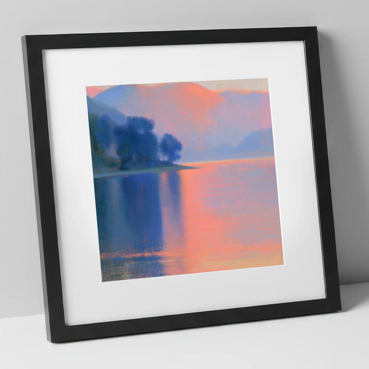 Pastel Sunset Over The Lake lake district lake art print in black frame