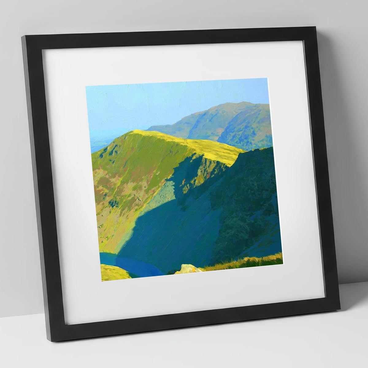 Sunlit Ridge on Middle Dodd lake district fell art print in black frame