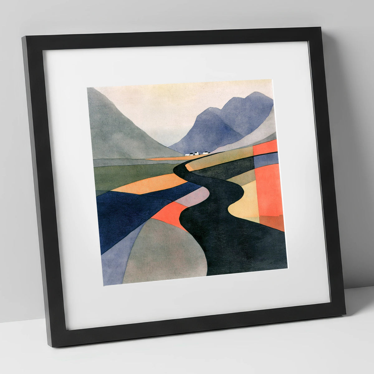 Winding River in Bold Colours lake district waterfall art print in black frame