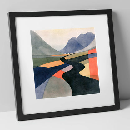 Winding River in Bold Colours lake district waterfall art print in black frame