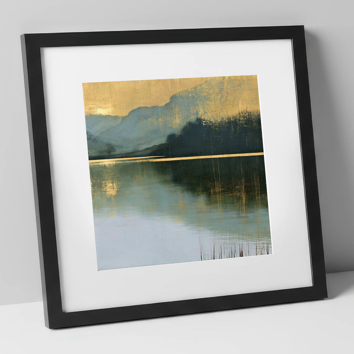 Still Lake Under Gilded Sky lake district lake art print in black frame