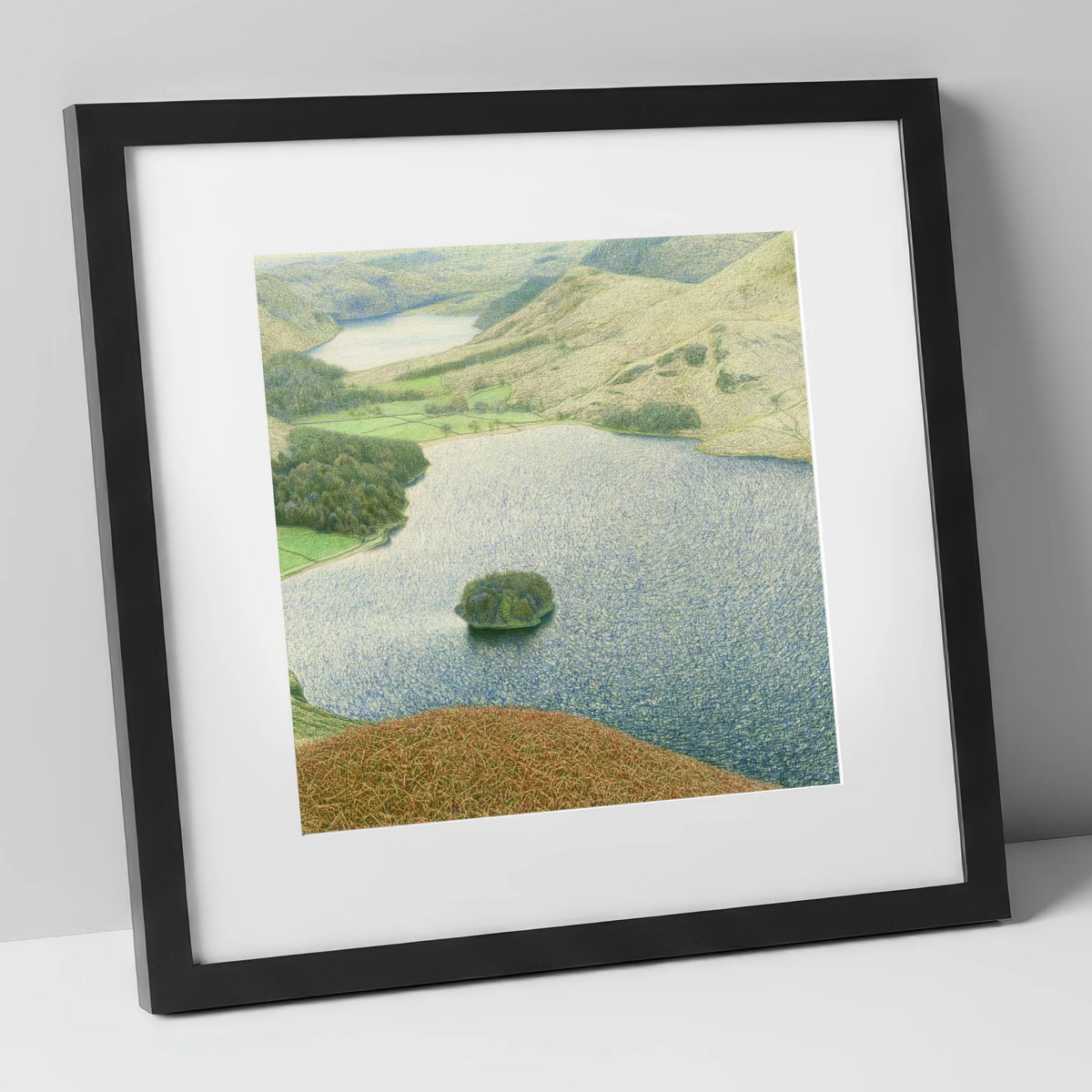 Autumn Bracken Above Grasmere lake district lake art print in black frame