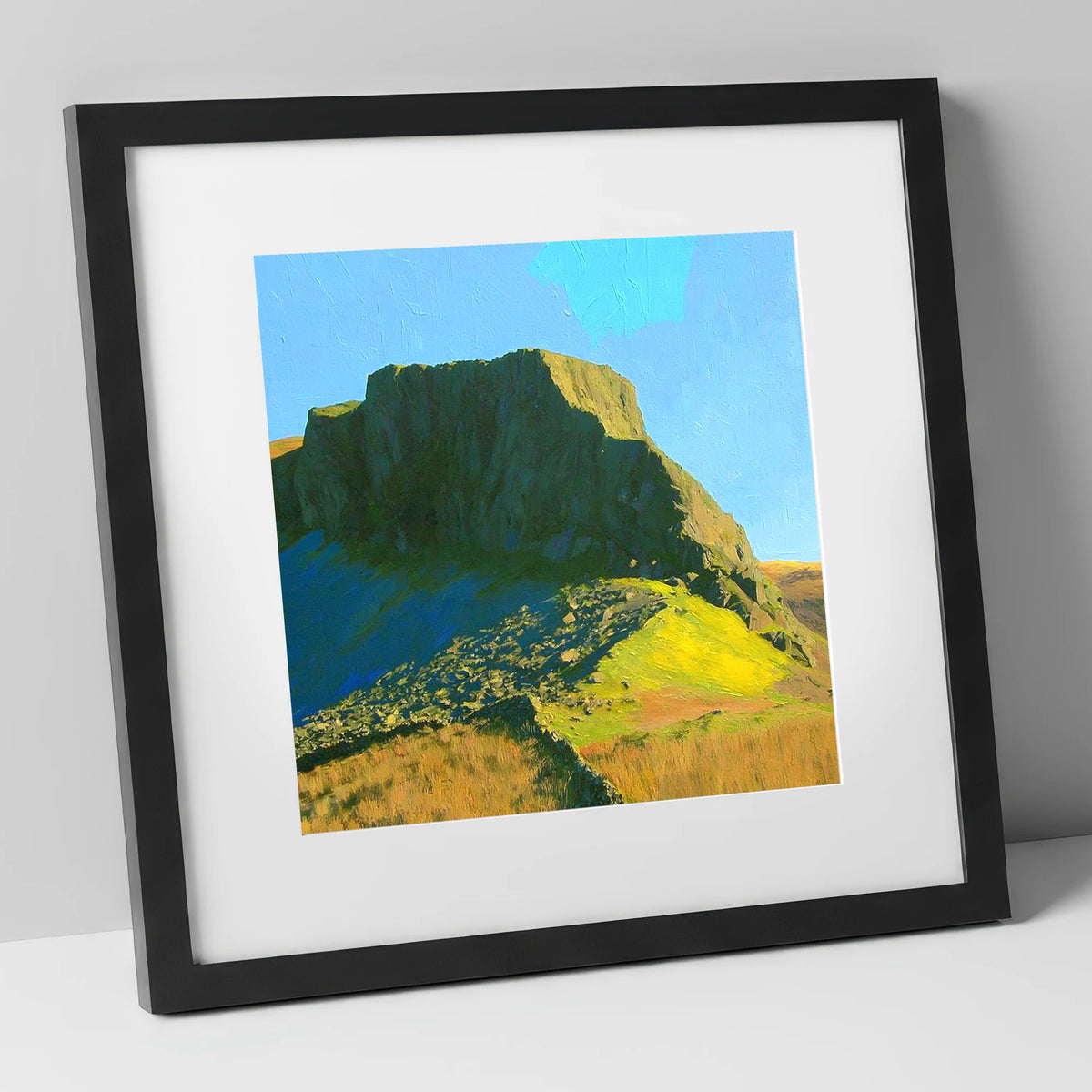 Green Crag in Vivid Sunlight lake district fell art print in black frame