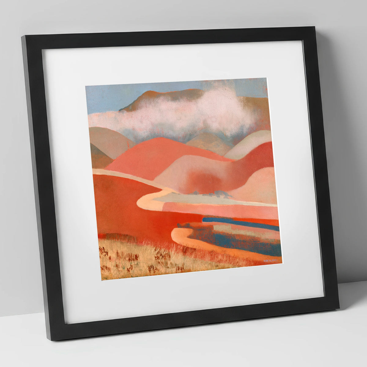 Terracotta Fells Under Cloud lake district fell art print in black frame