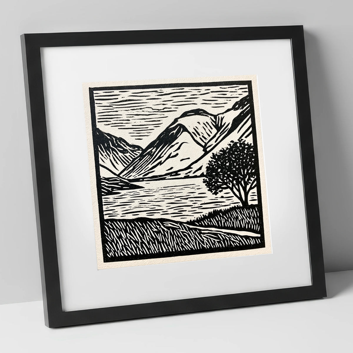 Wasdale in Black and White lake district valley art print in black frame