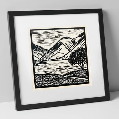 Wasdale in Black and White lake district valley art print in black frame
