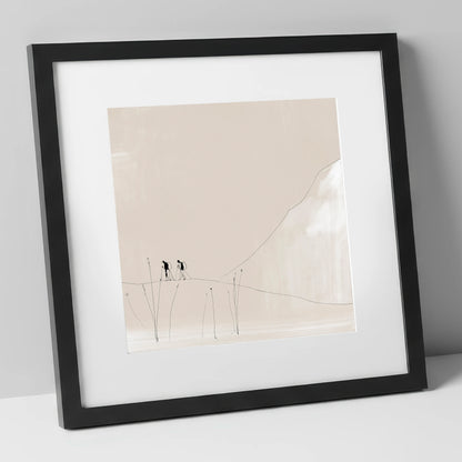 Walkers on a Minimalist Fell lake district walking art print in black frame