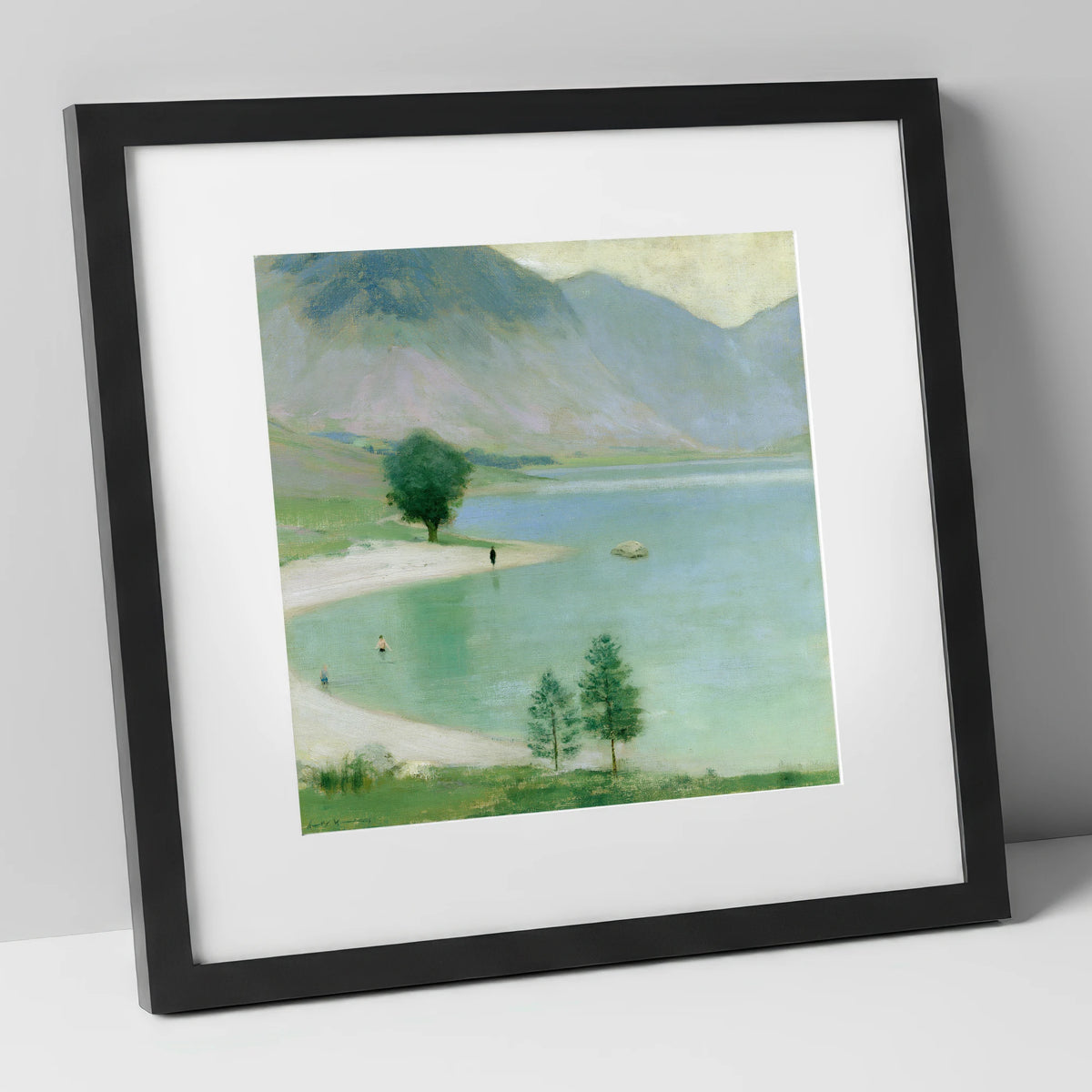 Wild Swimmers in Hazy Wastwater lake district walking art print in black frame