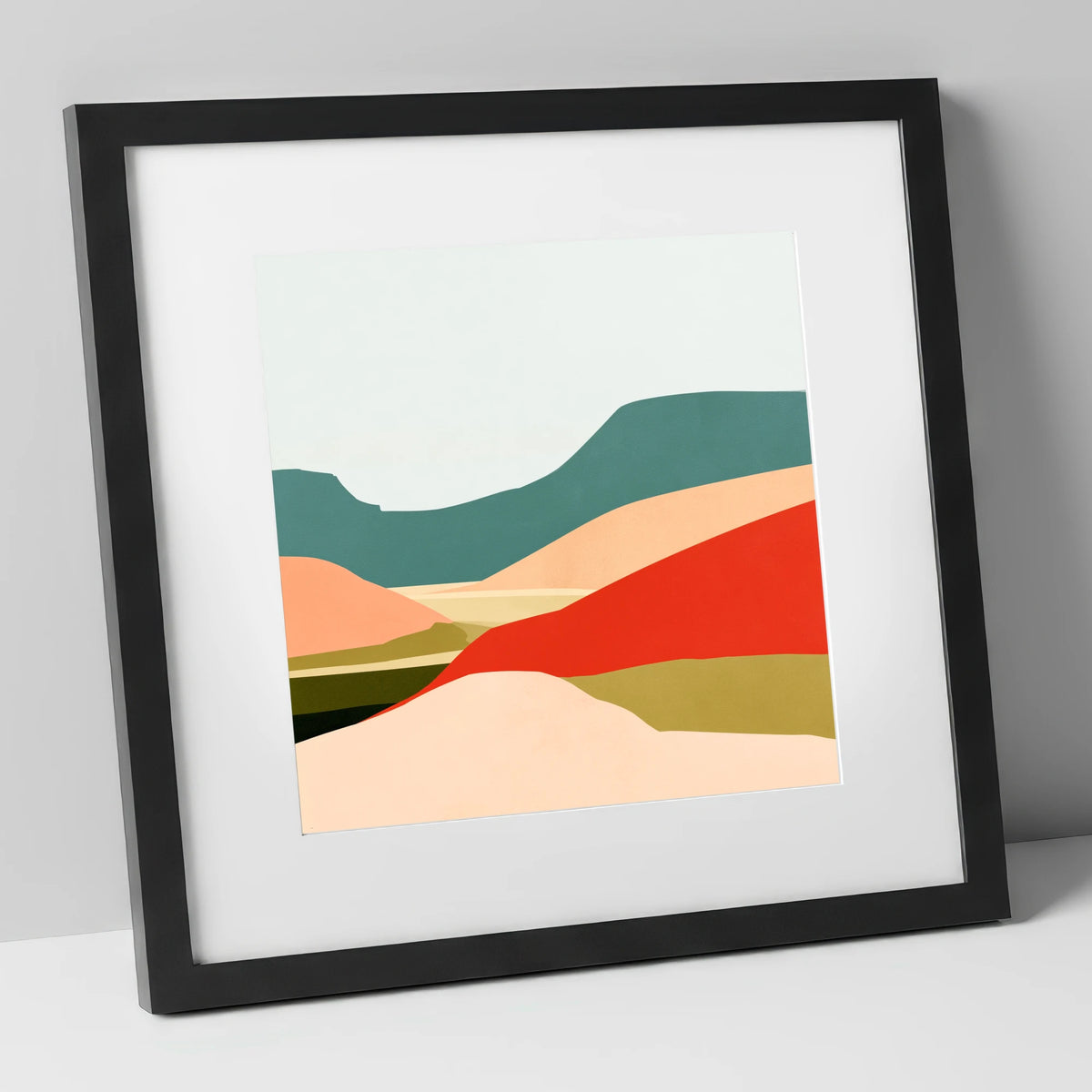 Abstract Dale Patchwork Fields lake district valley art print in black frame