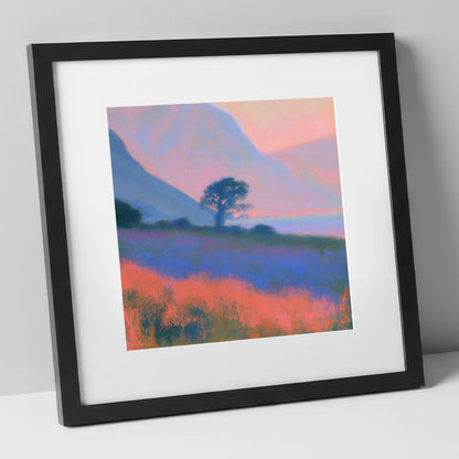 Pastel Dusk on the Fells lake district lake art print in black frame