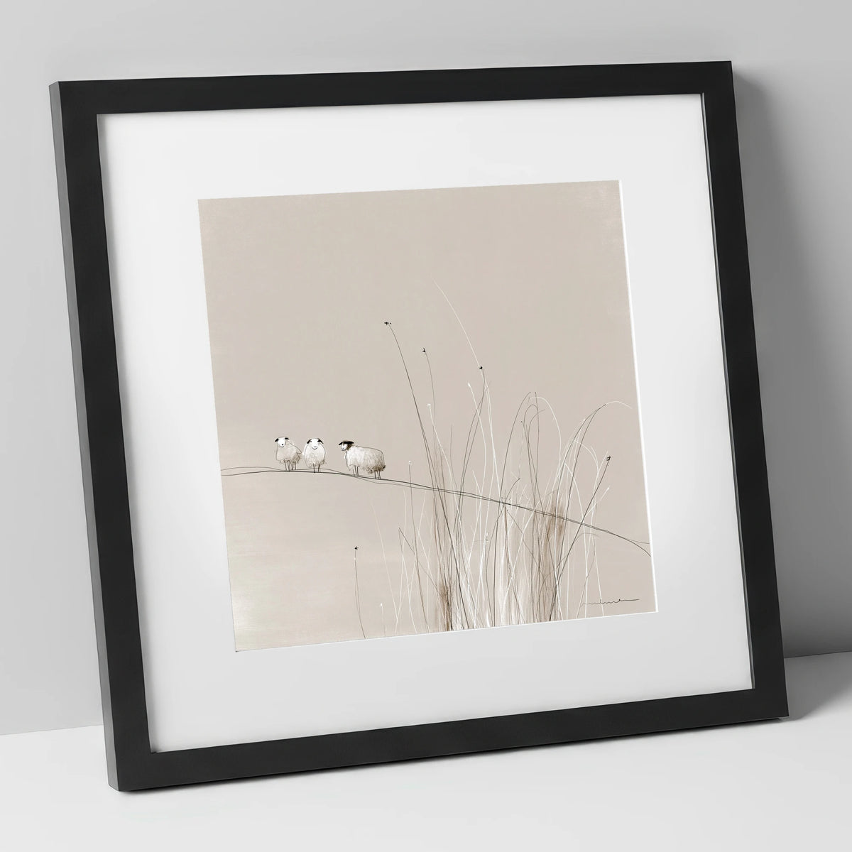 Herdwick Sheep among Fellside Grasses lake district wildlife art print in black frame