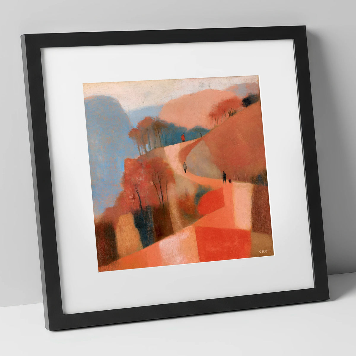 Terracotta Mountain Path Walkers lake district walking art print in black frame