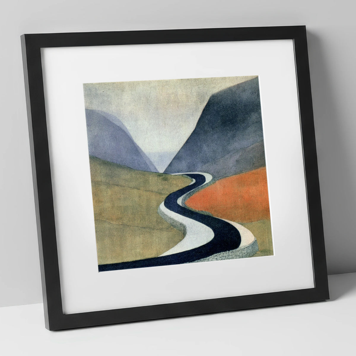 Sweeping Mountain Pass Road lake district valley art print in black frame