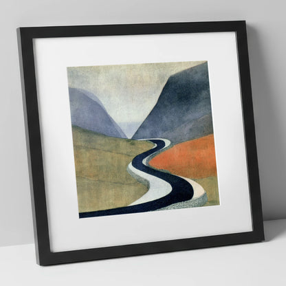 Sweeping Mountain Pass Road lake district valley art print in black frame