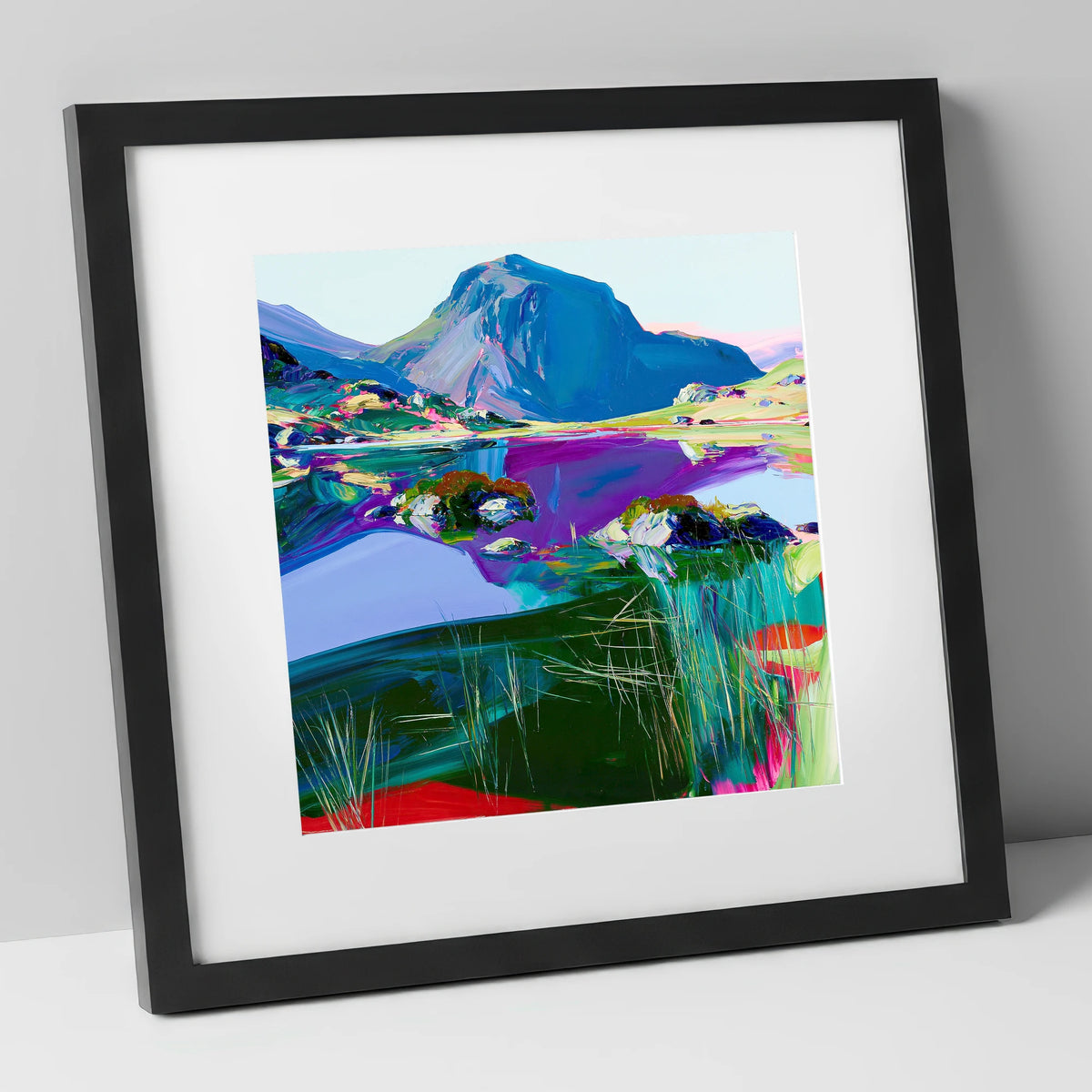 Vivid Haystacks and Dark Tarn lake district fell art print in black frame