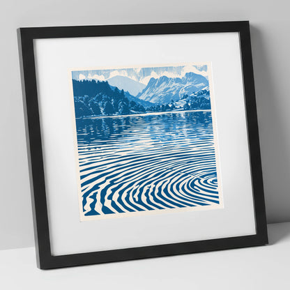 Cobalt Blue Lake at Dawn lake district lake art print in black frame