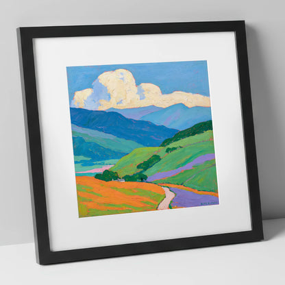 Vibrant Fells Under Cloud lake district fell art print in black frame