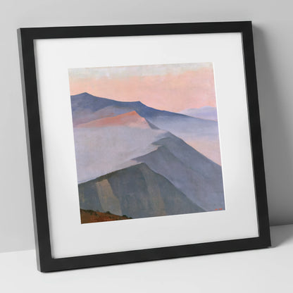 Pastel Mountain Ridge in Mist lake district fell art print in black frame