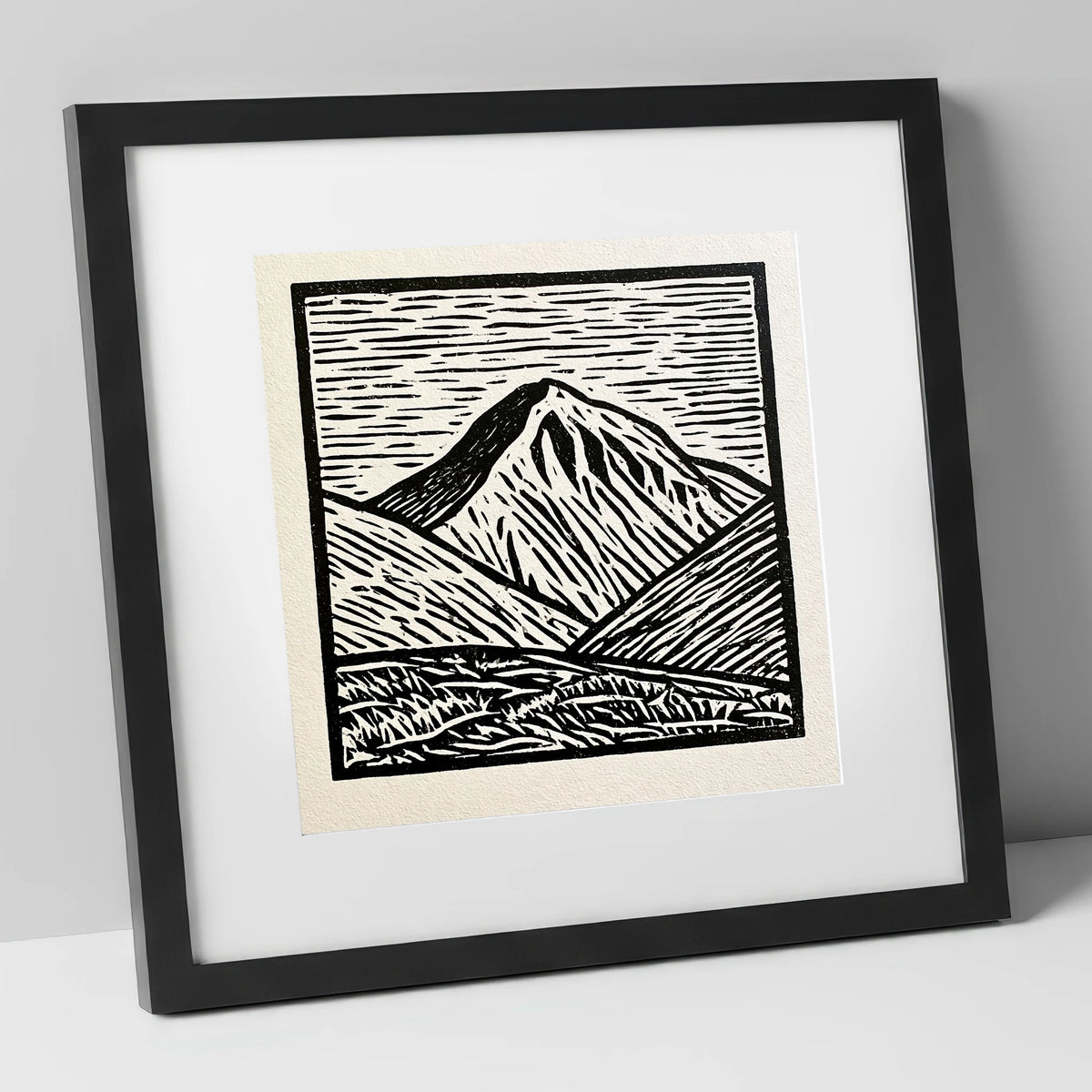 Monochrome Great Gable Peak lake district fell art print in black frame
