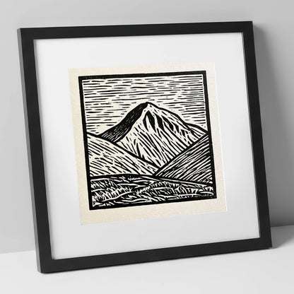 Monochrome Great Gable Peak lake district fell art print in black frame