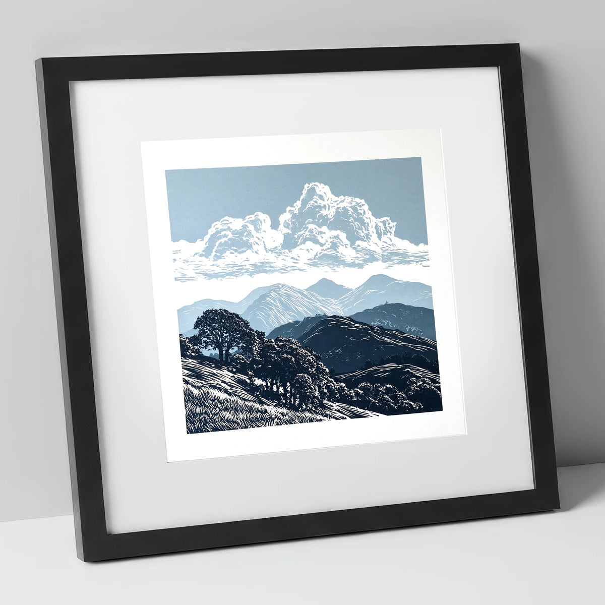 Rolling Fells Beneath Towering Clouds lake district fell art print in black frame