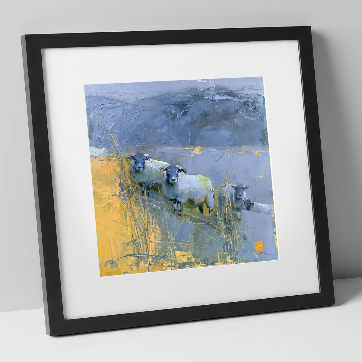Herdwick Sheep Against Slate Fells lake district wildlife art print in black frame
