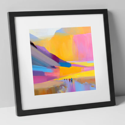 Vibrant Sunset Fell Walkers lake district walking art print in black frame