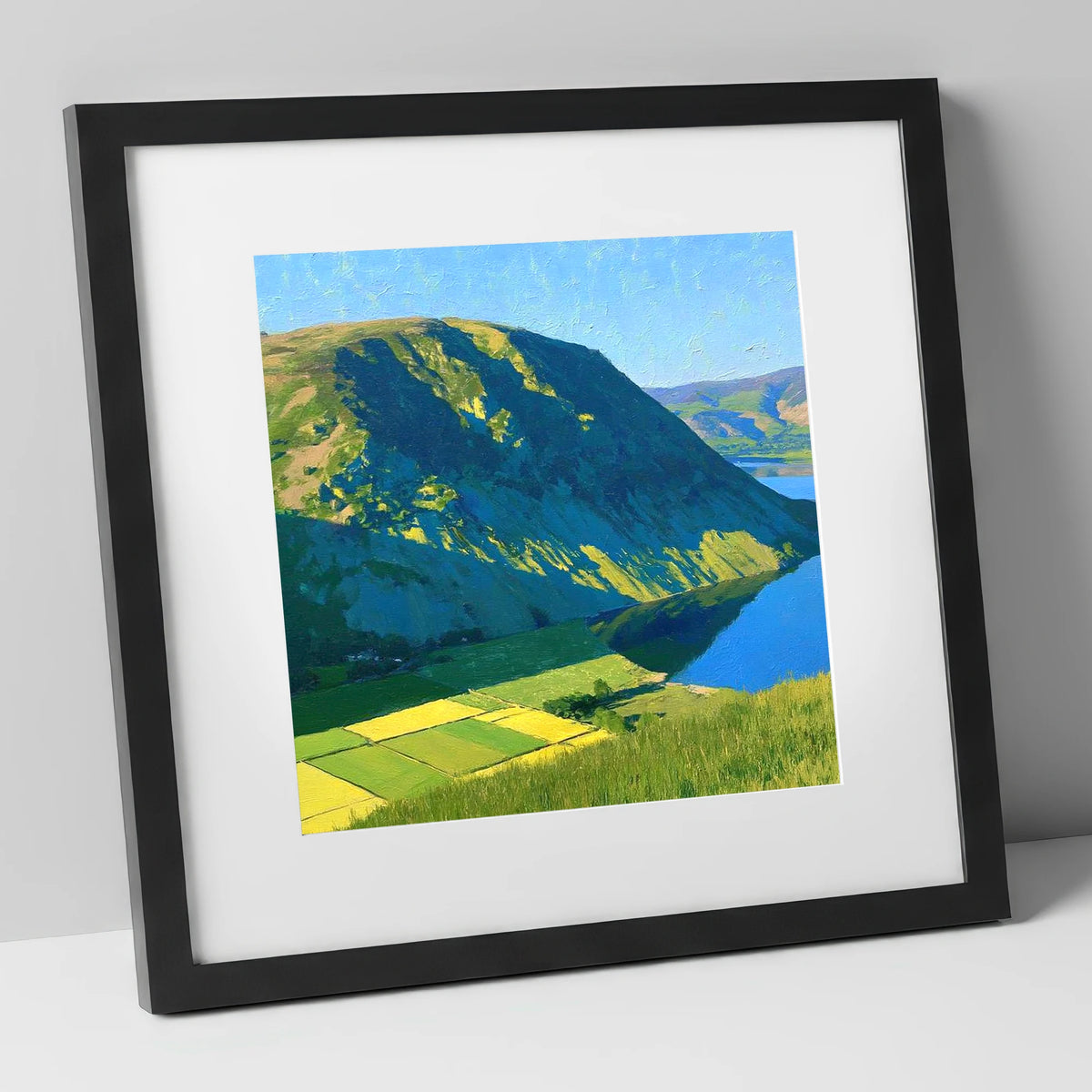 Vibrant Sunlight On Hallin Fell lake district fell art print in black frame