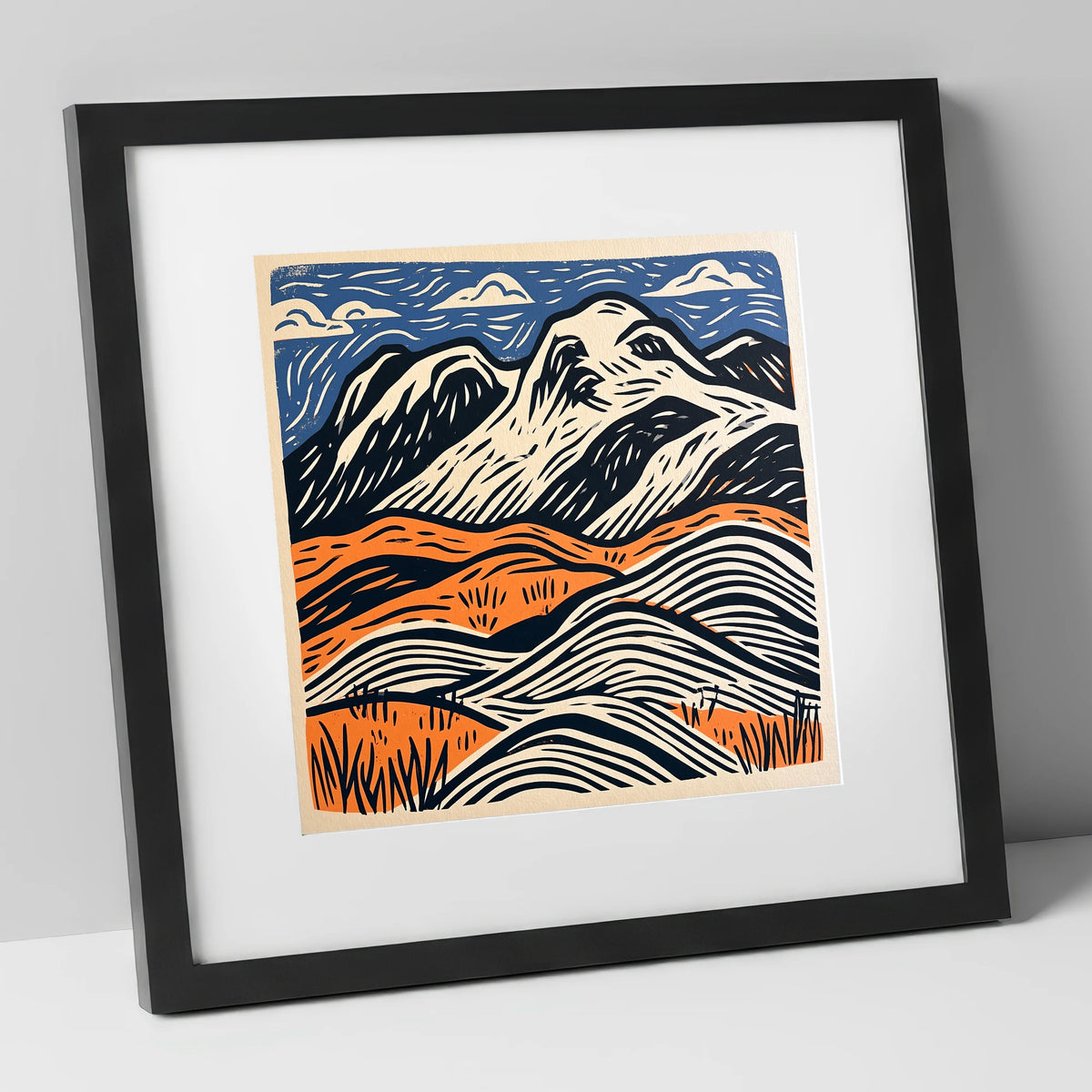 Bowfell Over Orange Fells lake district fell art print in black frame