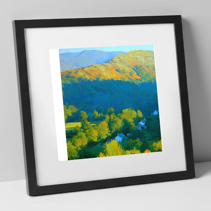 Sunlit Loughrigg Fell Ridge lake district fell art print in black frame