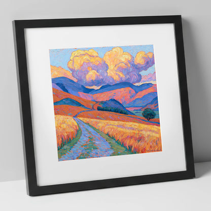 Golden Fells Under Storm Clouds lake district sky art print in black frame