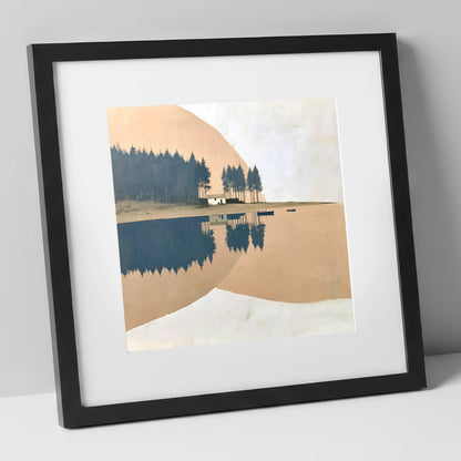 Slate Blue Lake Reflections lake district lake art print in black frame