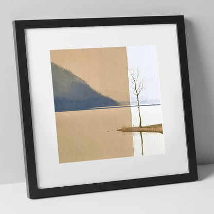 Minimalist Tree at Bassenthwaite Lake lake district lake art print in black frame