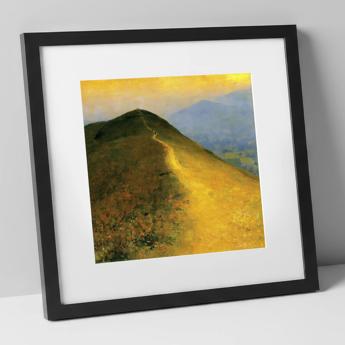 Sunlit Bracken on Catbells Ridge lake district fell art print in black frame