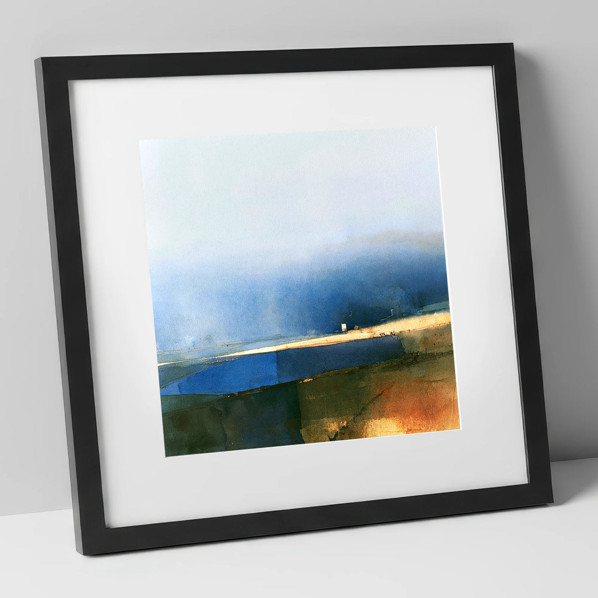 Patchwork Fields Under Indigo Skies lake district valley art print in black frame