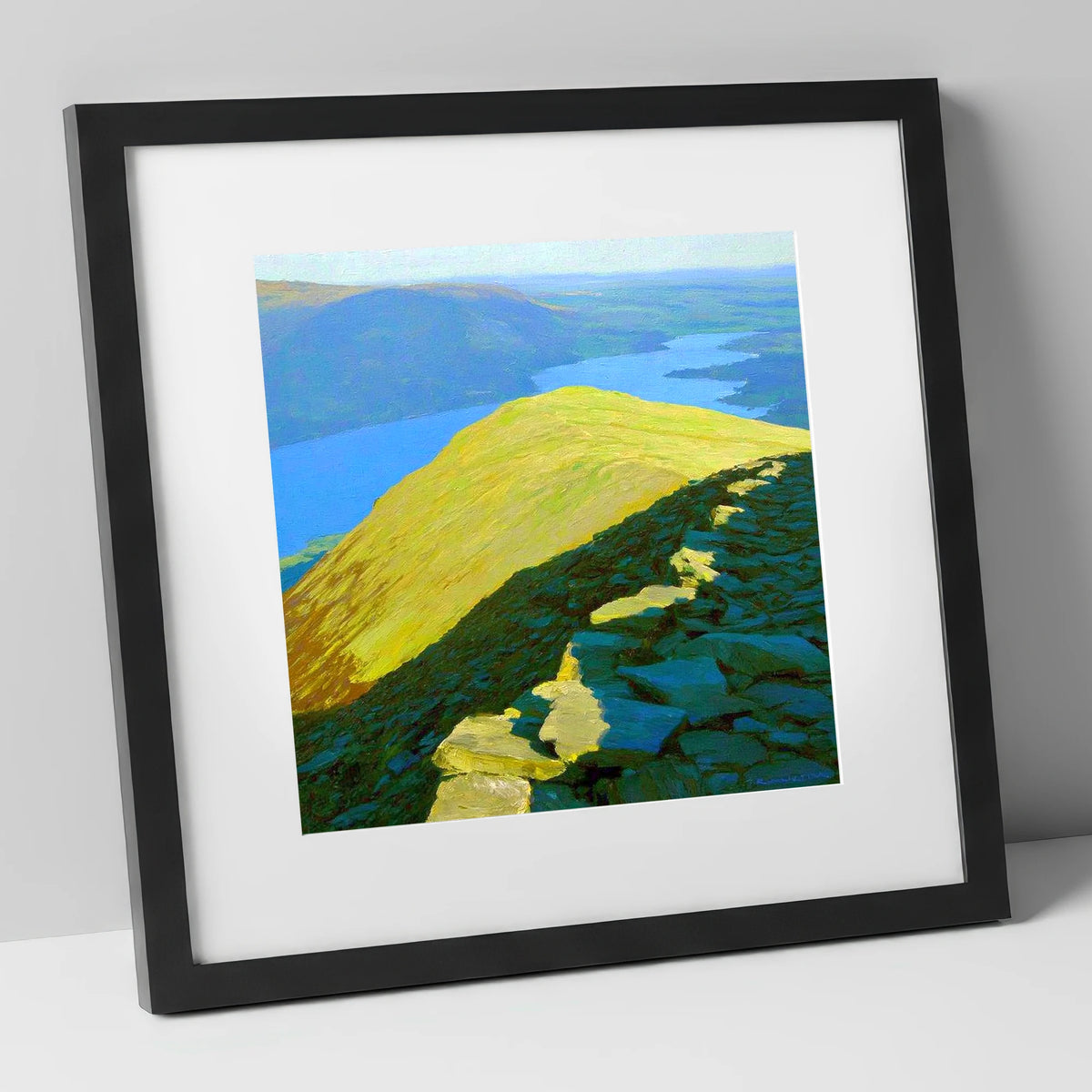 Sunlit Ridge from Heron Pike lake district fell art print in black frame