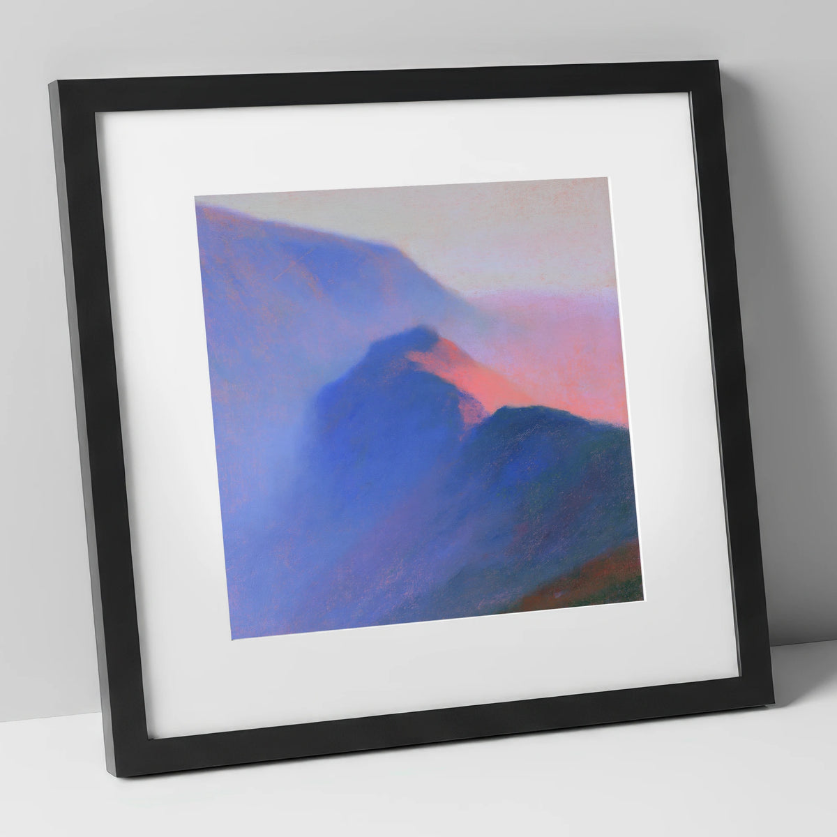 Pink Twilight on Misty Ridge lake district fell art print in black frame