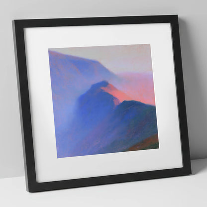 Pink Twilight on Misty Ridge lake district fell art print in black frame