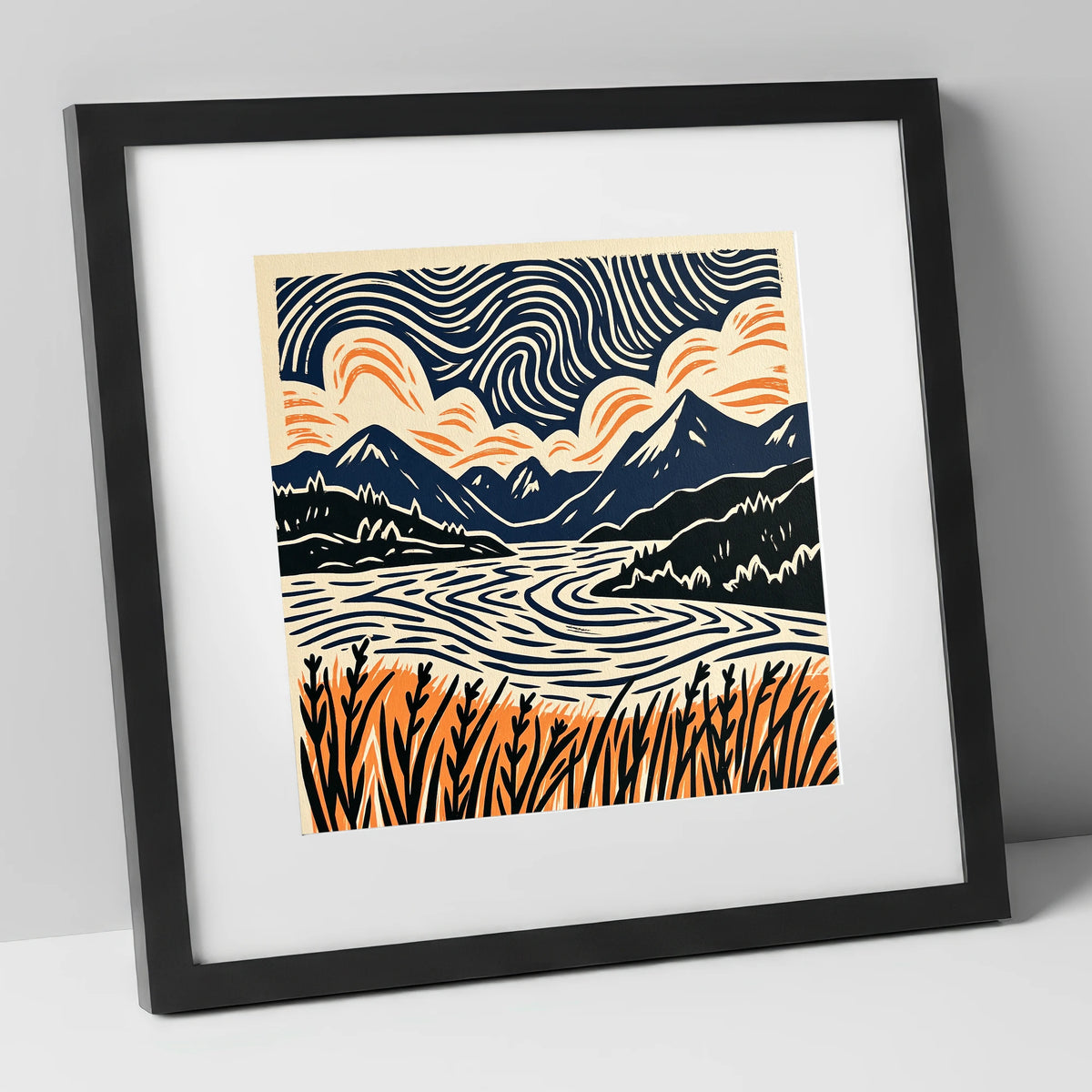 Coniston Water Under Swirling Skies lake district lake art print in black frame
