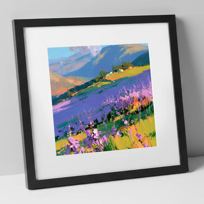 Vibrant Heather on a Lakeland Fellside flowers & fellsides art print in black frame