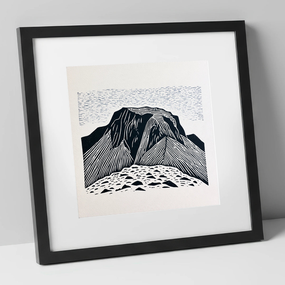 Great Gable Monochrome Graphic lake district fell art print in black frame