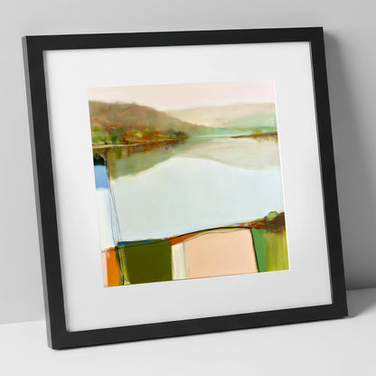 Abstract Calm Lake Reflections lake district lake art print in black frame