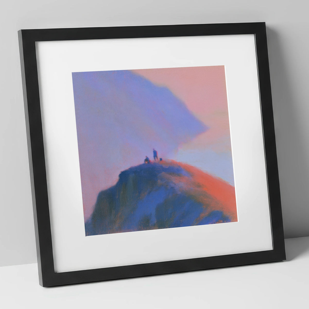 Twilight Climbers on Lakeland Crag lake district walking art print in black frame