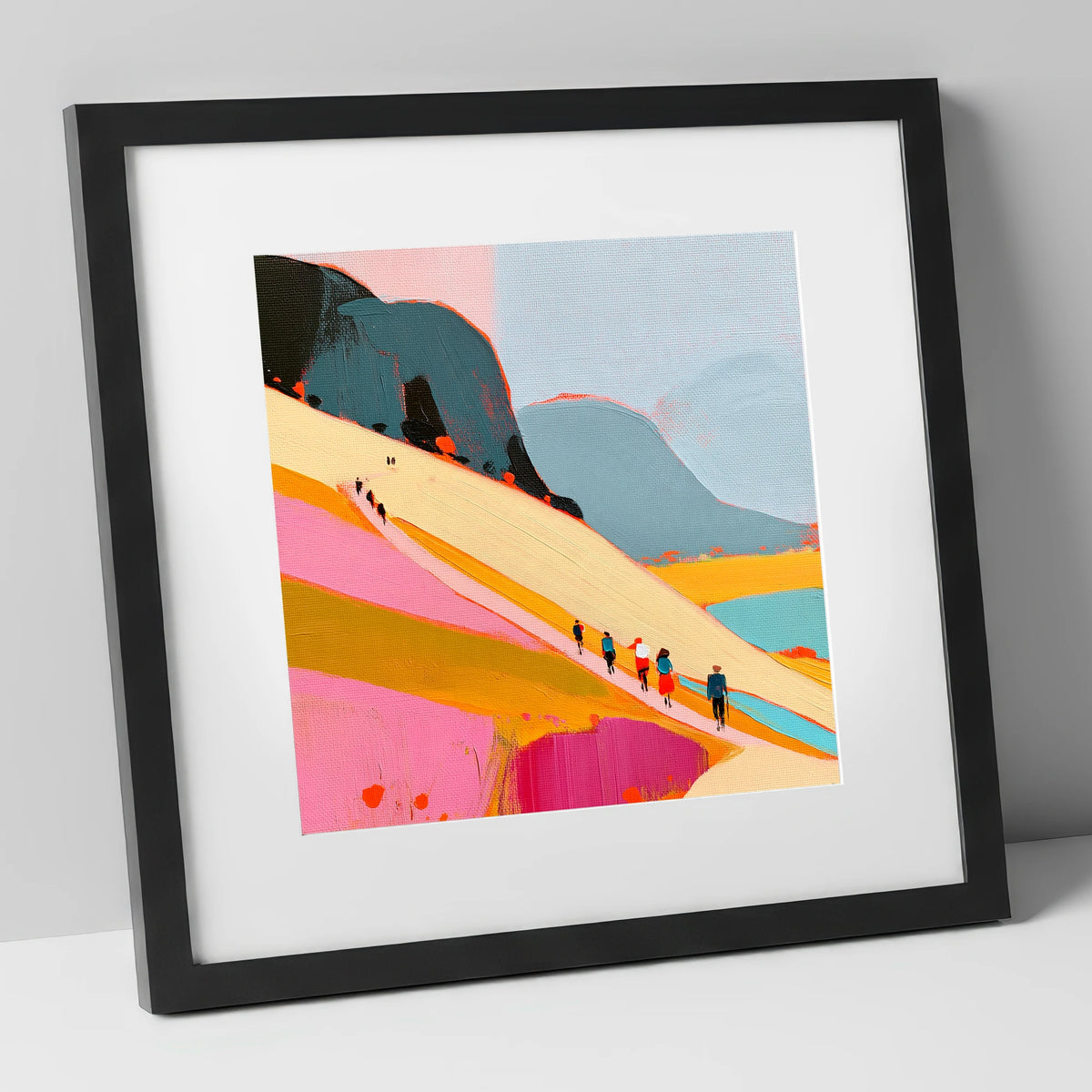 Vibrant Mountain Path Walkers lake district walking art print in black frame