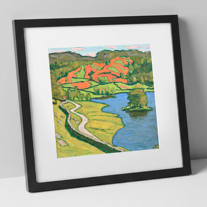 Vibrant Rydal Water Shore Path lake district lake art print in black frame