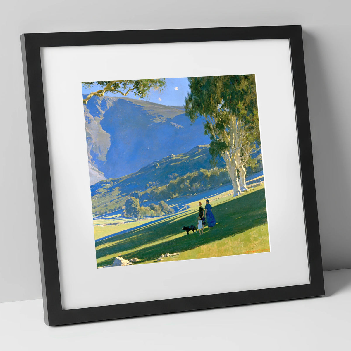 Sunlit Dog Walk in Patterdale gifts for dog walkers art print in black frame