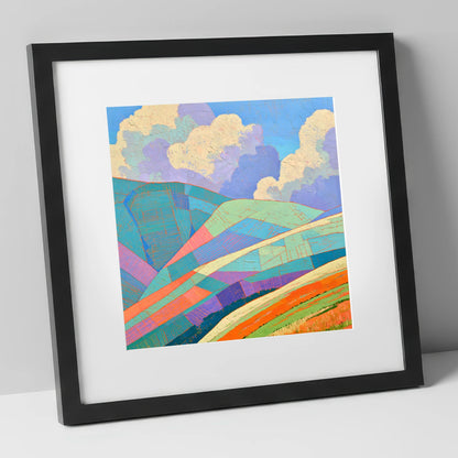 Geometric Fells Under Storm Clouds lake district sky art print in black frame