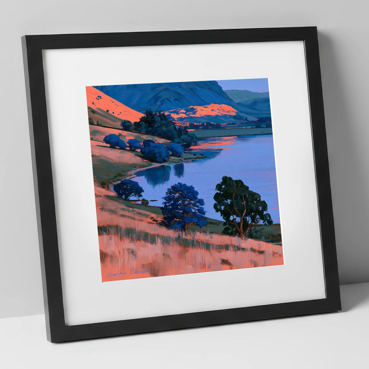Coral Fells and Blue Lake lake district lake art print in black frame