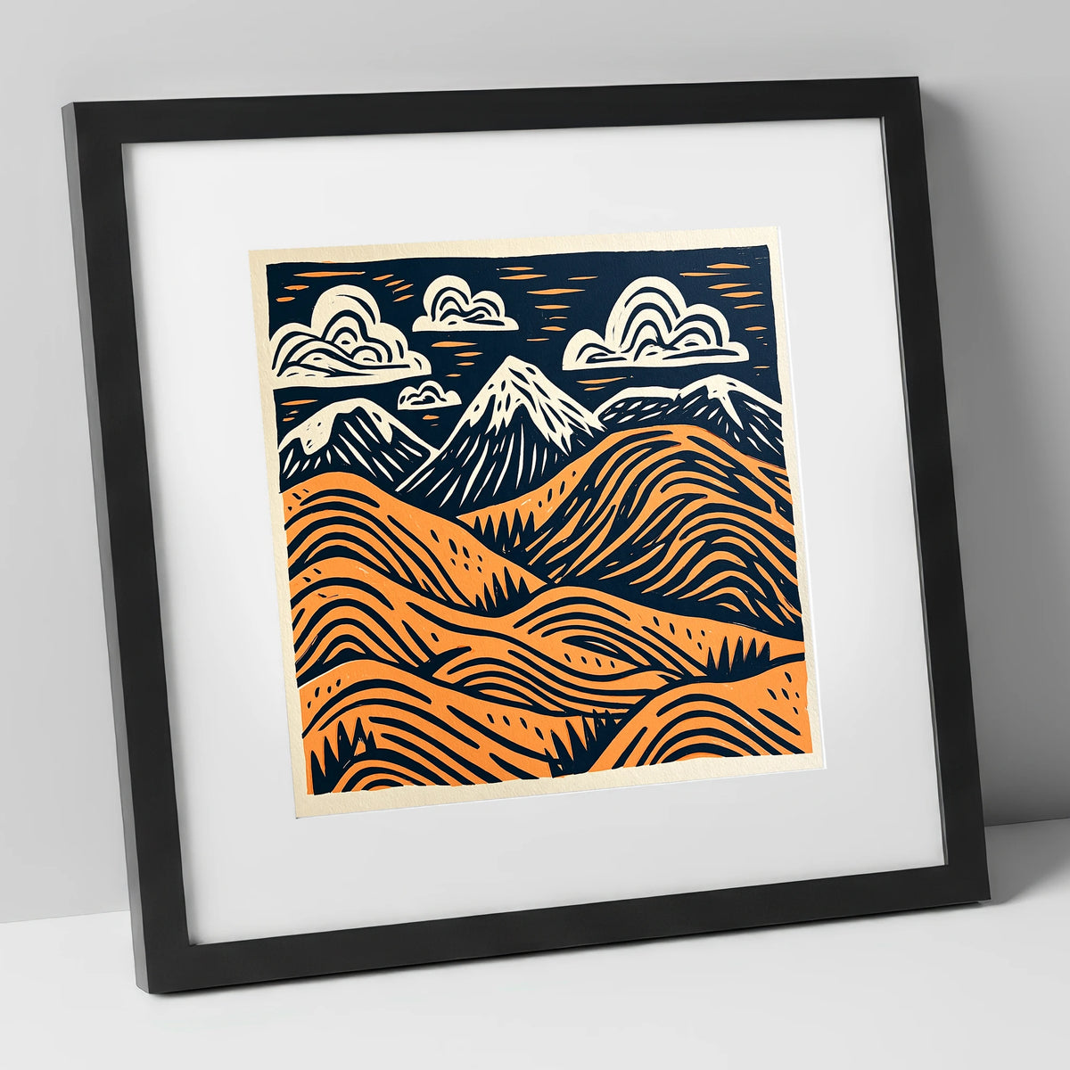 Terracotta Fells Summit View lake district fell art print in black frame