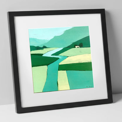 Abstract River Derwent Valley lake district waterfall art print in black frame